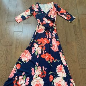 Women’s floral wrap maxi dress.
